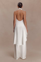 Sydney Asymmetrical Satin Halter Top - Ivory