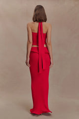Samira Knit Wired Maxi Skirt - Red