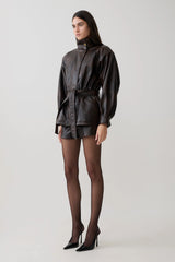 Adaline Faux Leather High Waisted Shorts - Dark Chocolate