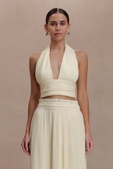 Amaris Sleeveless Plisse Halter Top - Lemon