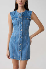 Penn Button Front Denim Mini Dress - Summer Blue