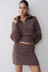 Skylaine Knit Mini Skirt - Brown Marle