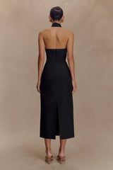 Simona Halter Neck Midi Dress - Black