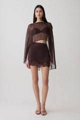 Nina Lace And Satin Mini Skirt - Chocolate
