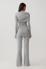 Keaton Modal Straight Leg Overlay Pant - Grey Marle
