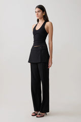Daisy Wrap Skirt Straight Leg Pants - Black