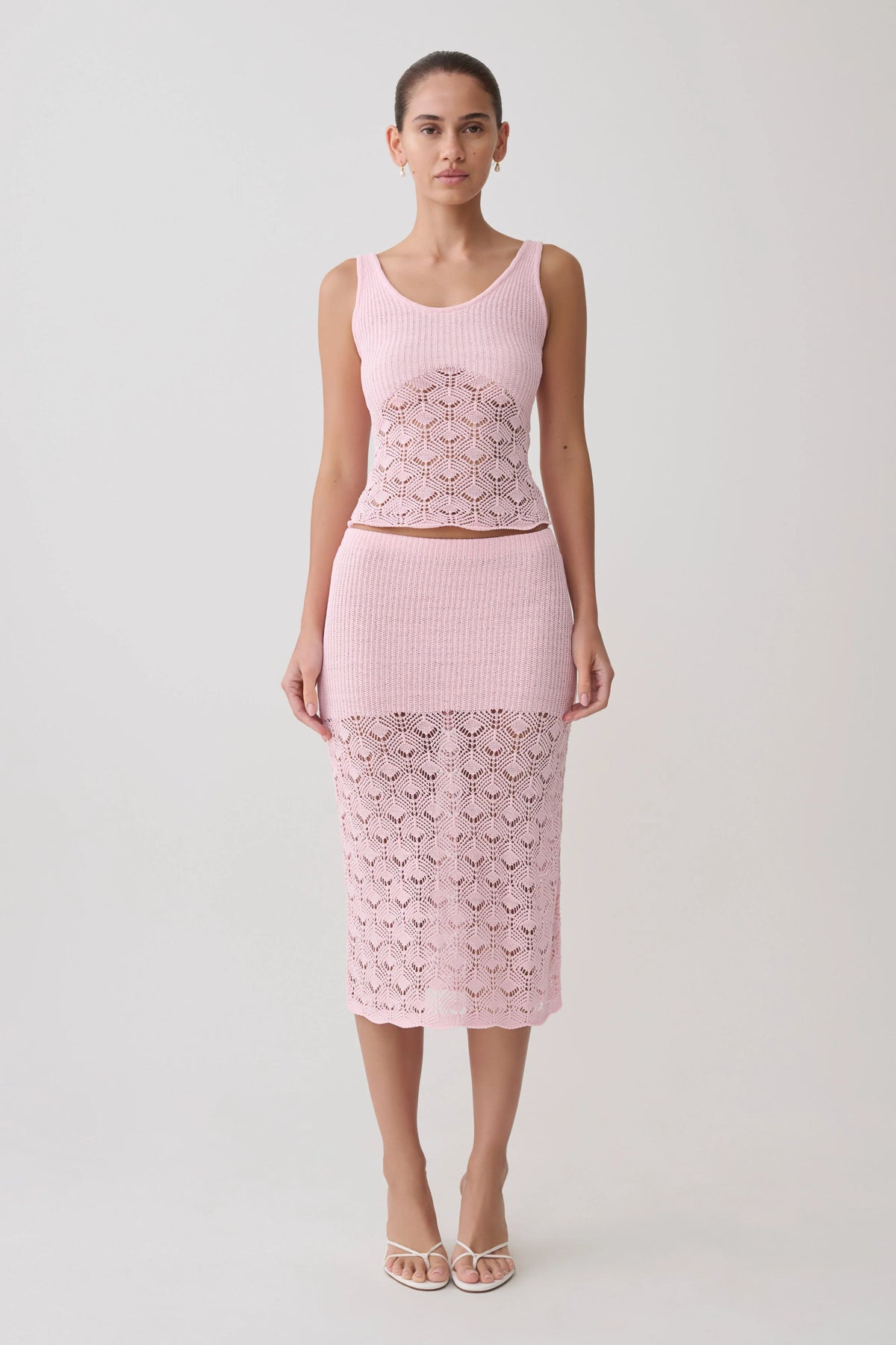 Atlantis Crochet Knit Midi Skirt - Baby Pink