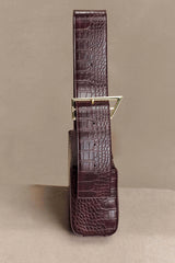 Maria Faux Leather Crocodile Shoulder Bag - Chocolate