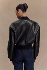 Codi Faux Leather Bomber Jacket - Black