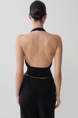Jina Draped Halter Top - Black