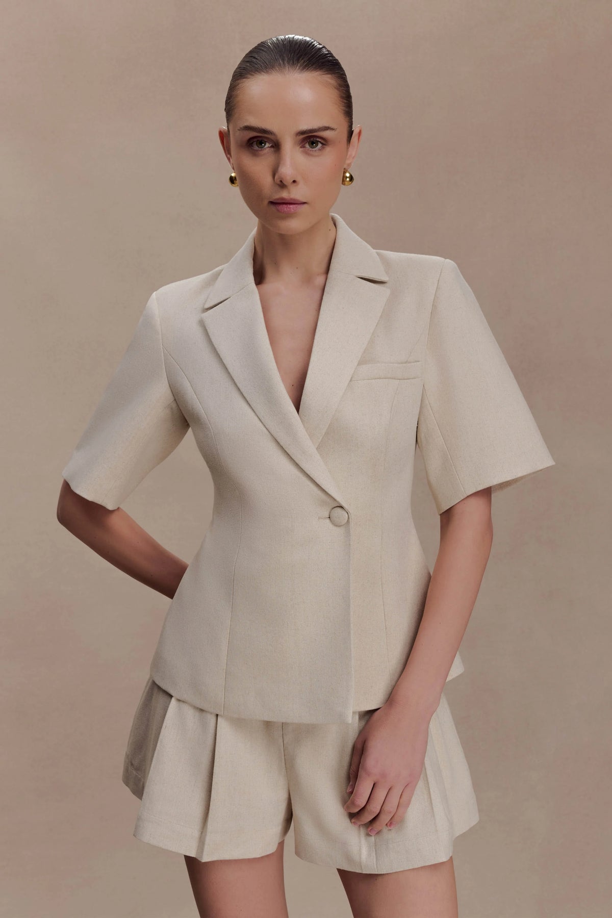 Martine Short Sleeve Linen Top - Natural