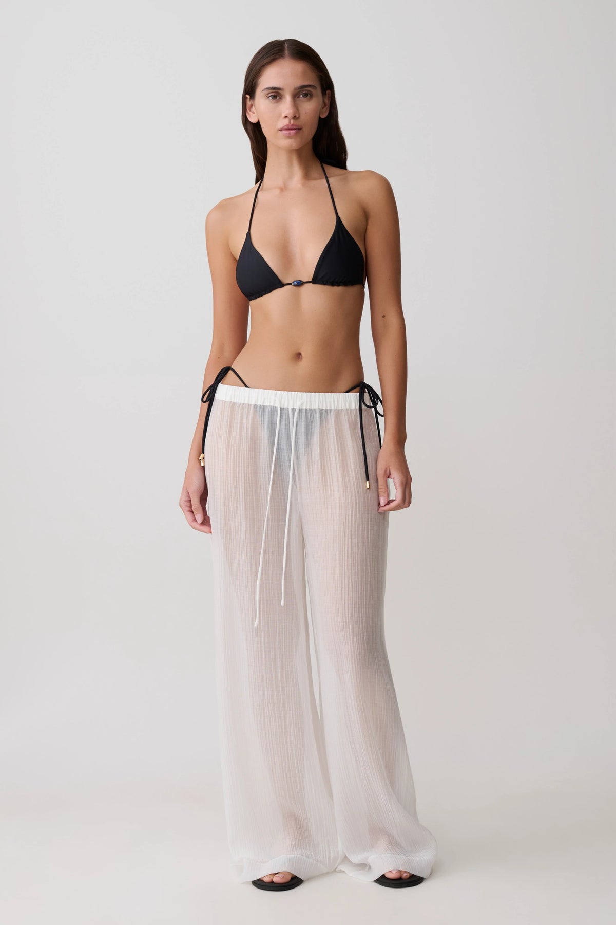 Leilani Sheer Drawstring Wide Leg Pants - Ivory