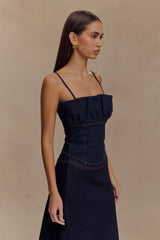 Cecilia Denim Frill Corset - Indigo Blue