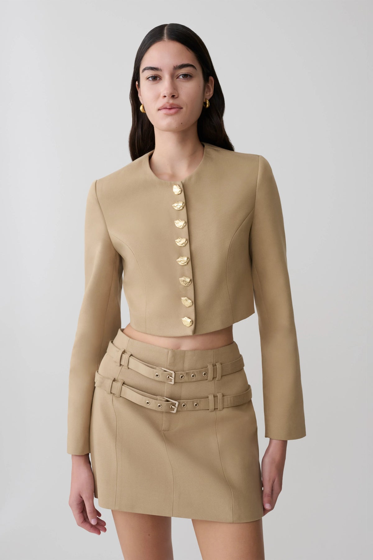 Marielle Button Up Cropped Jacket - Taupe