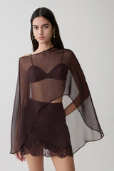 Kirstine Bralette With Chiffon Cape - Chocolate