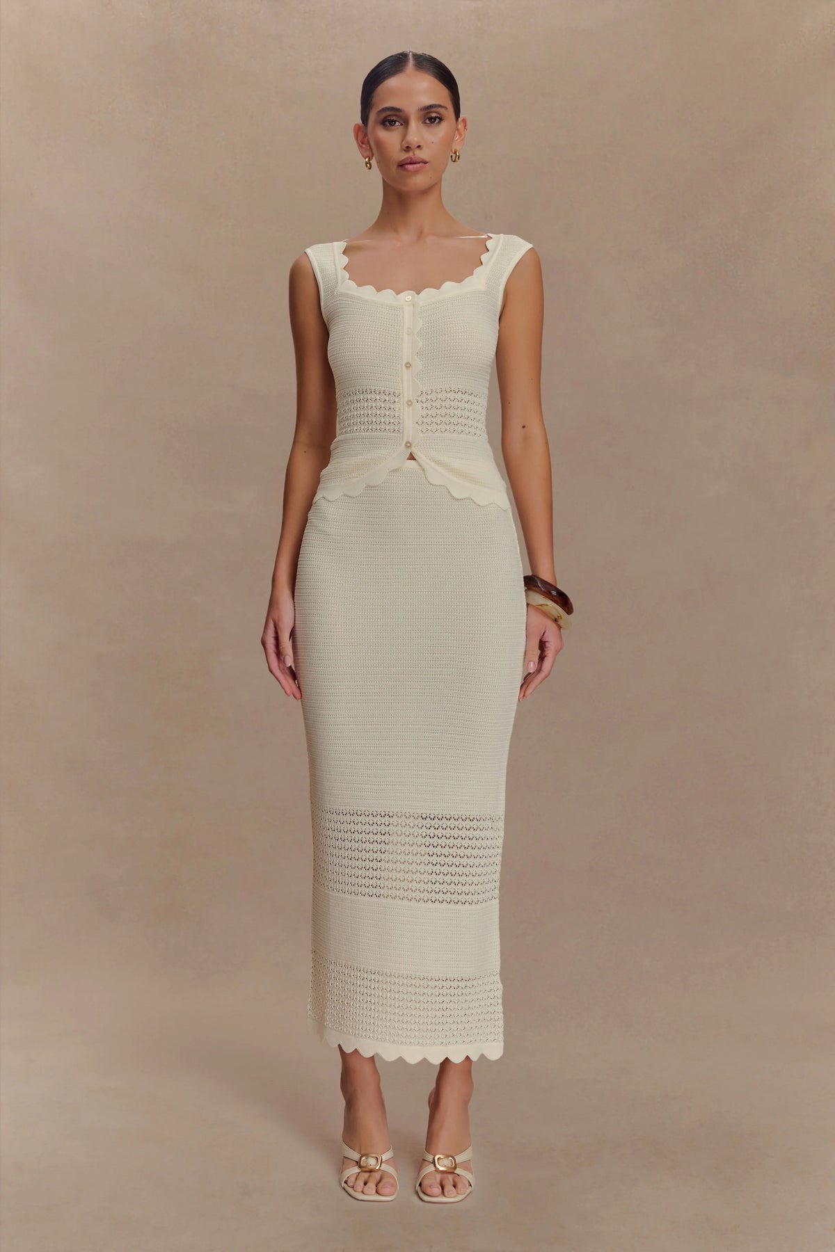 Madeline Scallop Knit Midi Skirt - Ivory