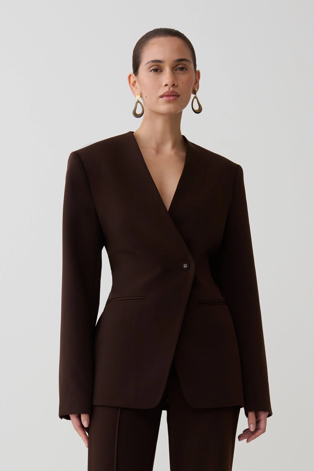 Darcie Drop Shoulder Suiting Blazer - Dark Chocolate