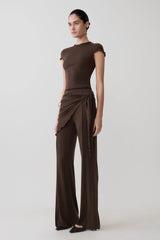 Anfie Straight Leg Pants With Waist Wrap - Dark Chocolate