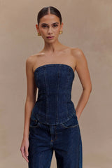 Monte Strapless Diamante Denim Corset - Midnight Blue