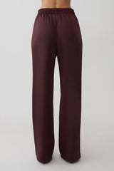 Danica Straight Leg Satin Pants - Mahogany