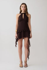 Nora Chiffon Layered Mini Skirt - Cacao Brown