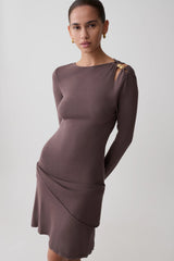 Cresida Knit Long Sleeve Mini Dress With Hardware - Peppercorn