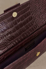 Jessica Faux Leather Crocodile Clutch - Burgundy