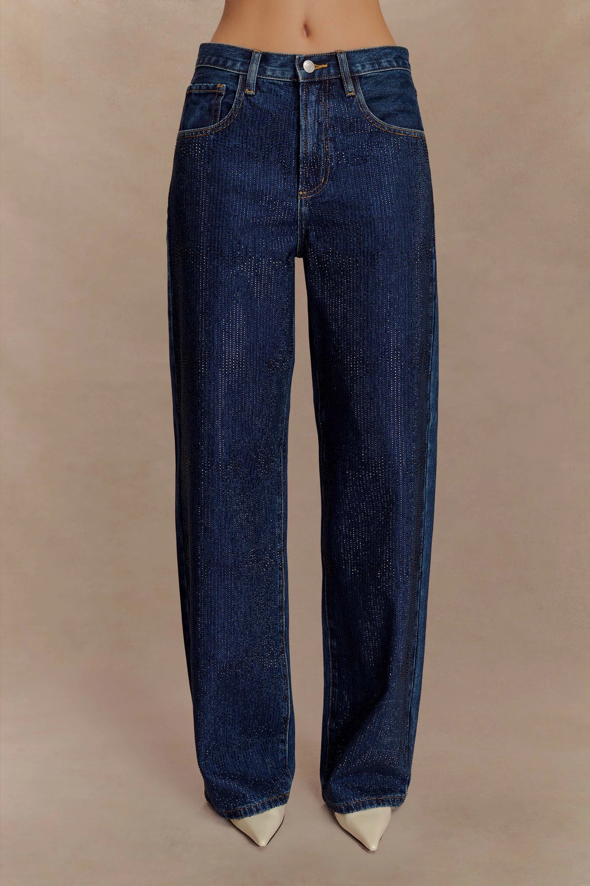 Laina Mid Rise Diamante Denim Jeans - Midnight Blue
