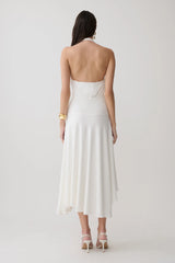 Krish Hankie Halter Midi Dress - White