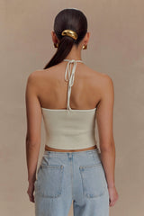 Aletta Knit Pearl Halter Top - Ivory
