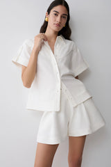 Piper Linen Flare Shorts - White