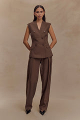 Penelope Pleated High Waisted Pants - Chocolate