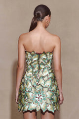 Juniper Hand Embroidered Floral Mini Dress - Gold/Teal