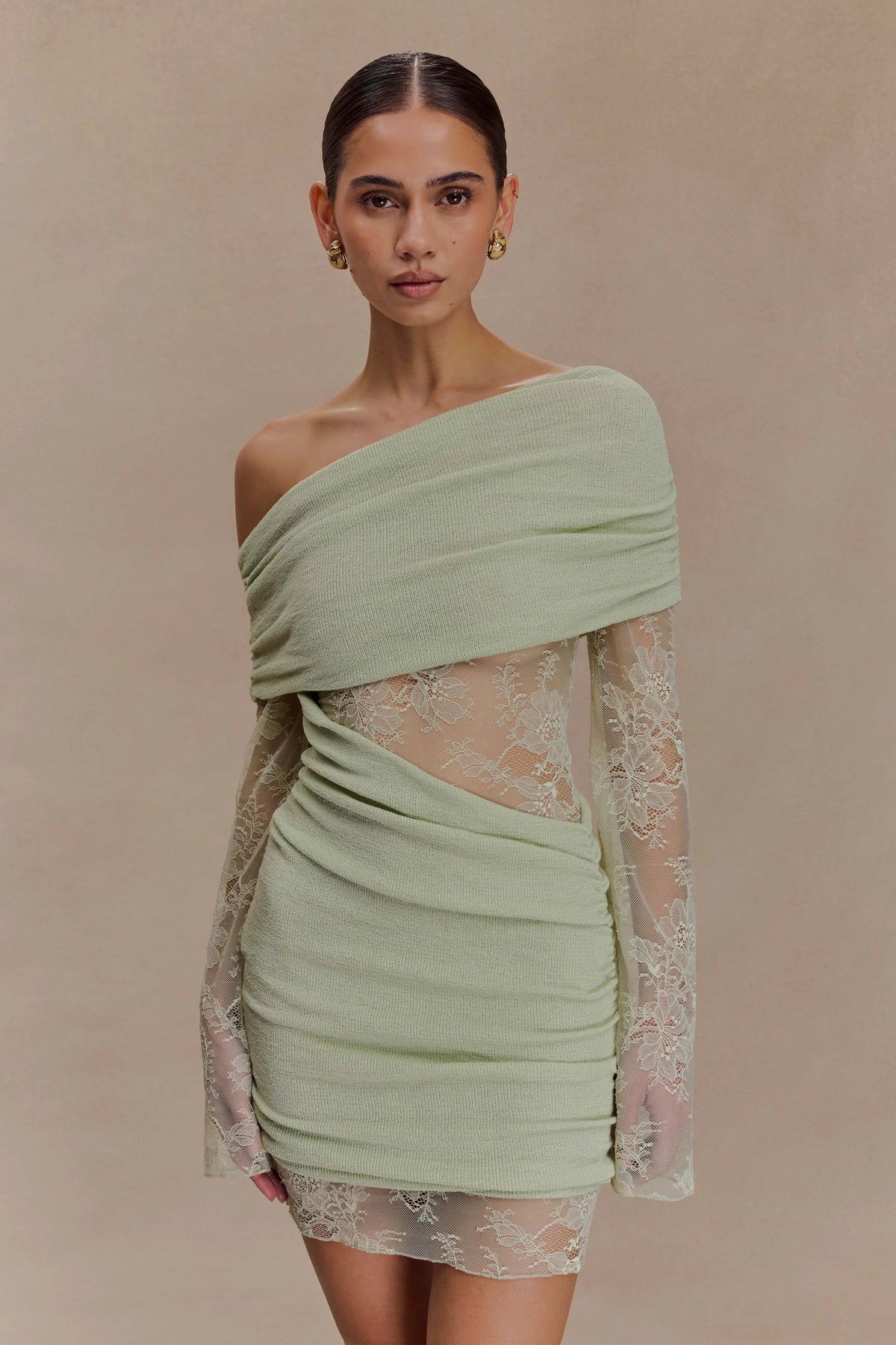 Luxie Lace Knit Mini Dress - Pastel Green