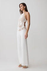 Miley Crochet Waistband Straight Leg Pant - Ivory