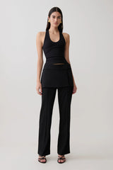 Daisy Wrap Skirt Straight Leg Pants - Black