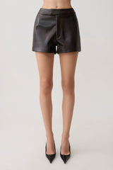 Adaline Faux Leather High Waisted Shorts - Dark Chocolate