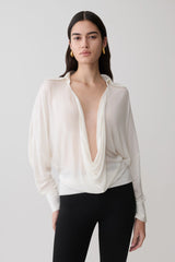 Berkley Draped Long Sleeve Shirt - White