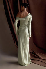 Iris Long Sleeve Satin Maxi Dress - Sage