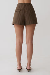 Alina Pintuck Cotton Shorts - Chocolate