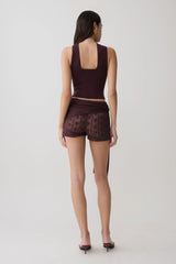 Liora Crochet Shorts With Knit Overlay - Chocolate