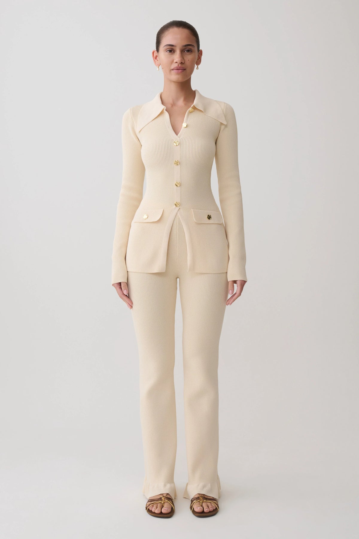 Suzie Ribbed Flared Pants - Ivory
