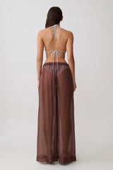 Leilani Sheer Drawstring Wide Leg Pants - Chocolate