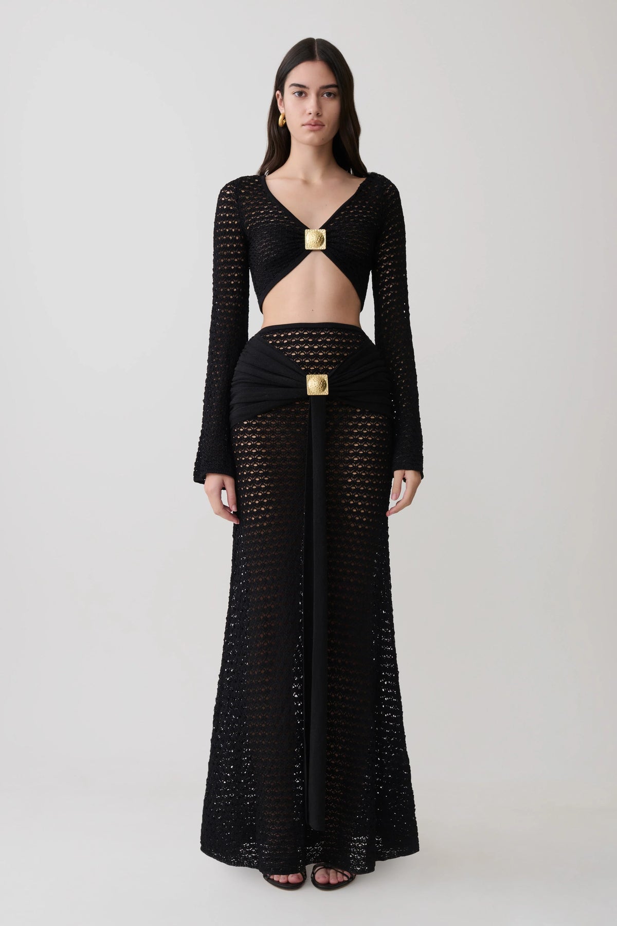 Mania Crochet Maxi Skirt With Hardware - Black