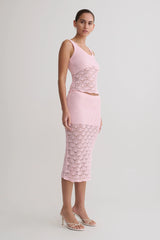 Atlantis Crochet Knit Midi Skirt - Baby Pink