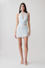 Arra Chiffon And Lace Halter Mini Dress - Ice Blue