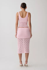 Atlantis Crochet Knit Midi Skirt - Baby Pink