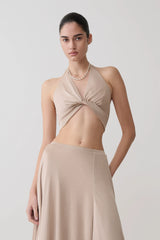 Nola Draped Lurex Halter Top - Gold