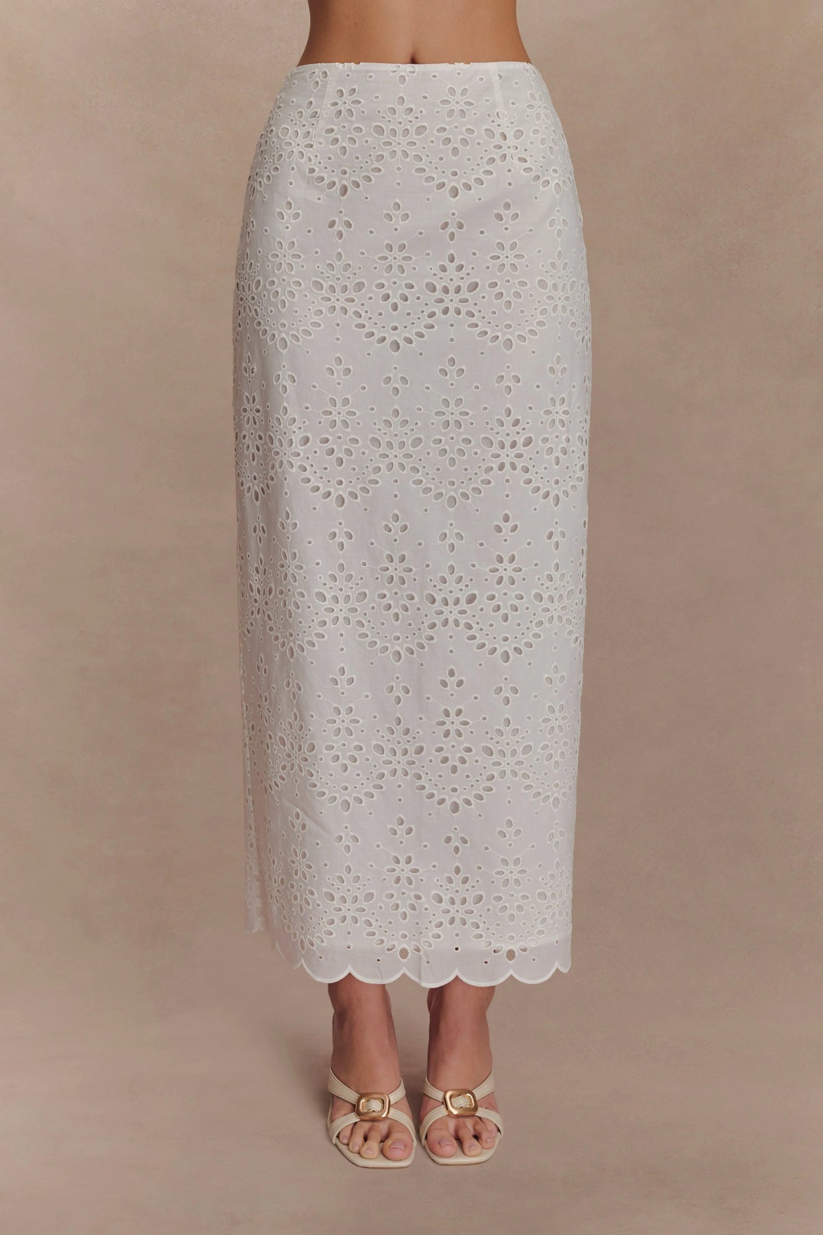 Kensley Broderie Midi Skirt - White