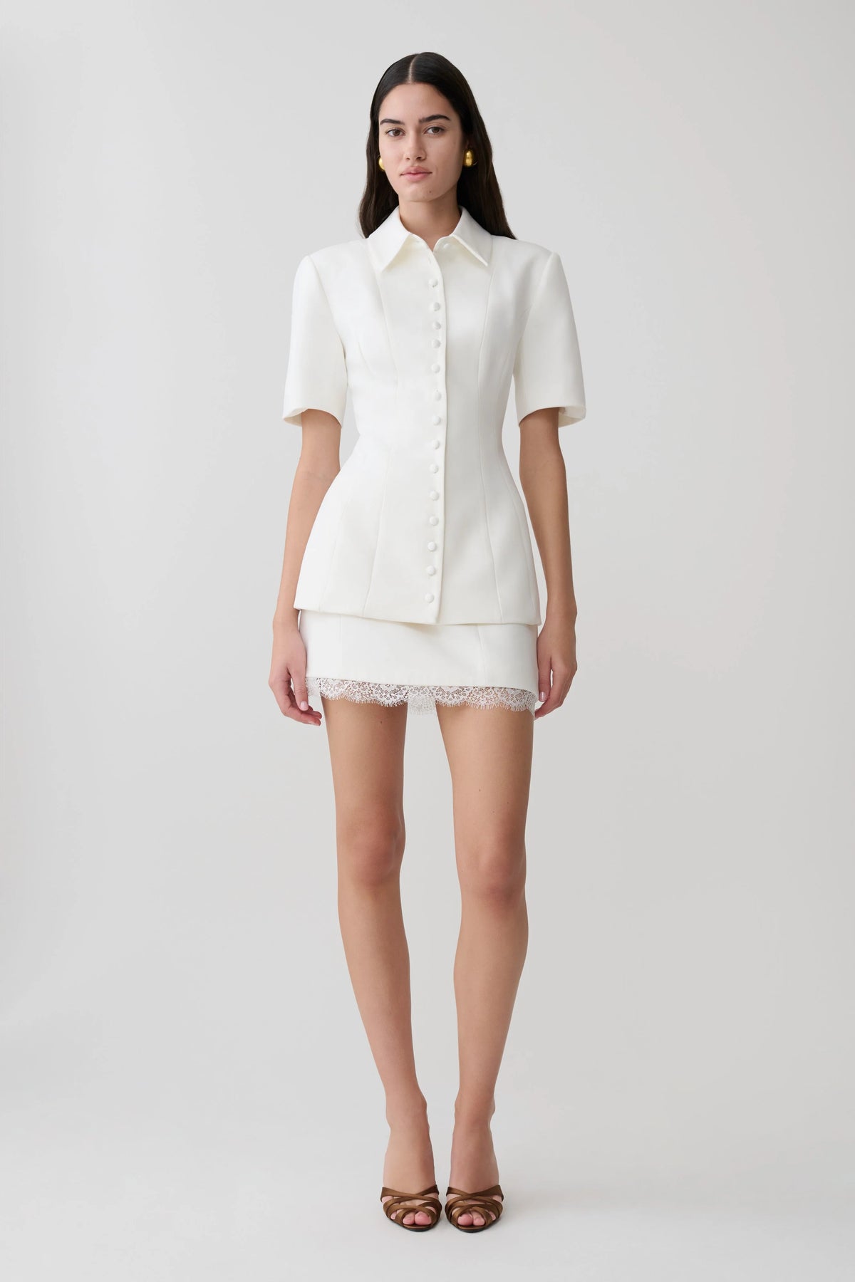 Ariella Suiting Mini Skirt With Lace - White